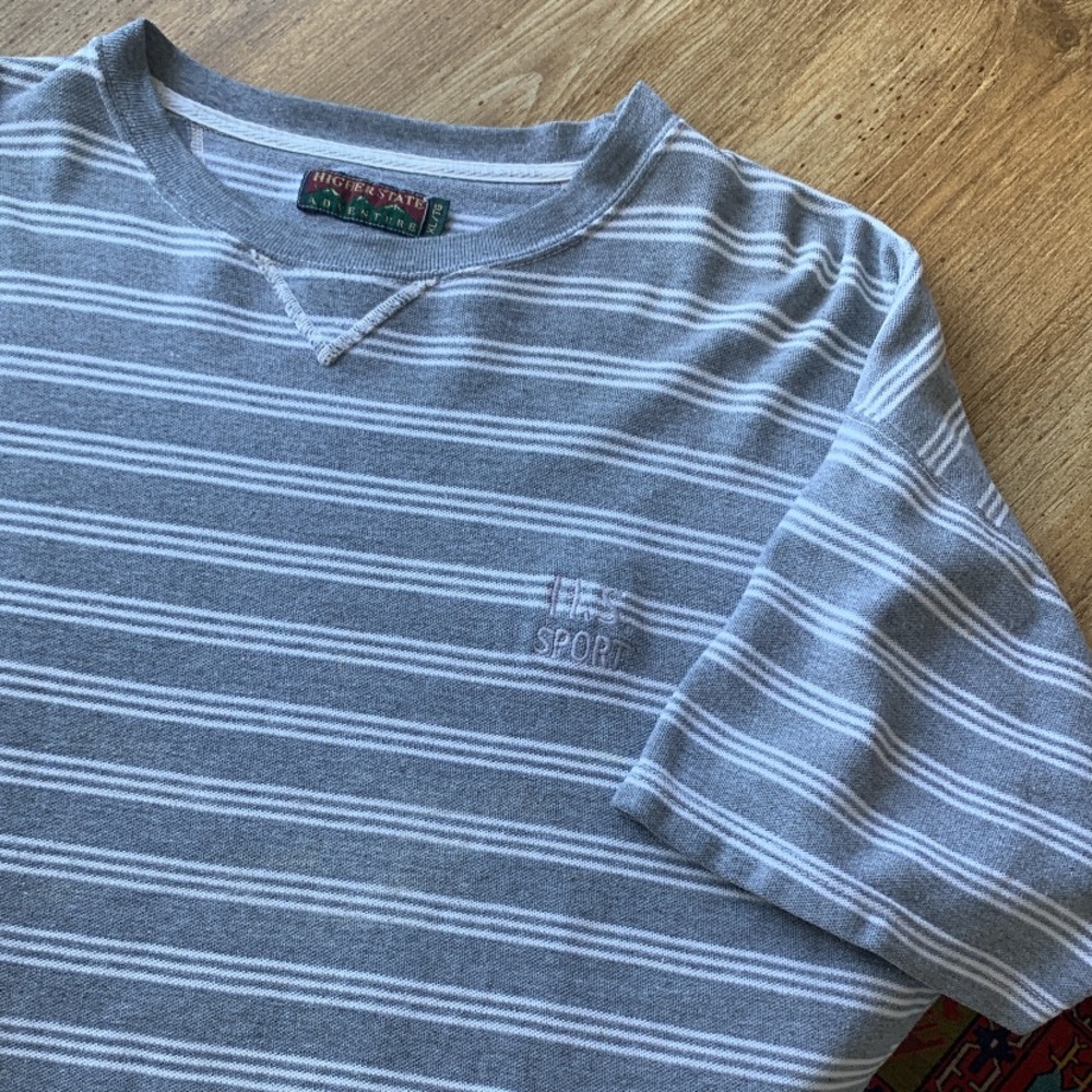 Vintage Higher State Knit T-Shirt XL Grey Stripe